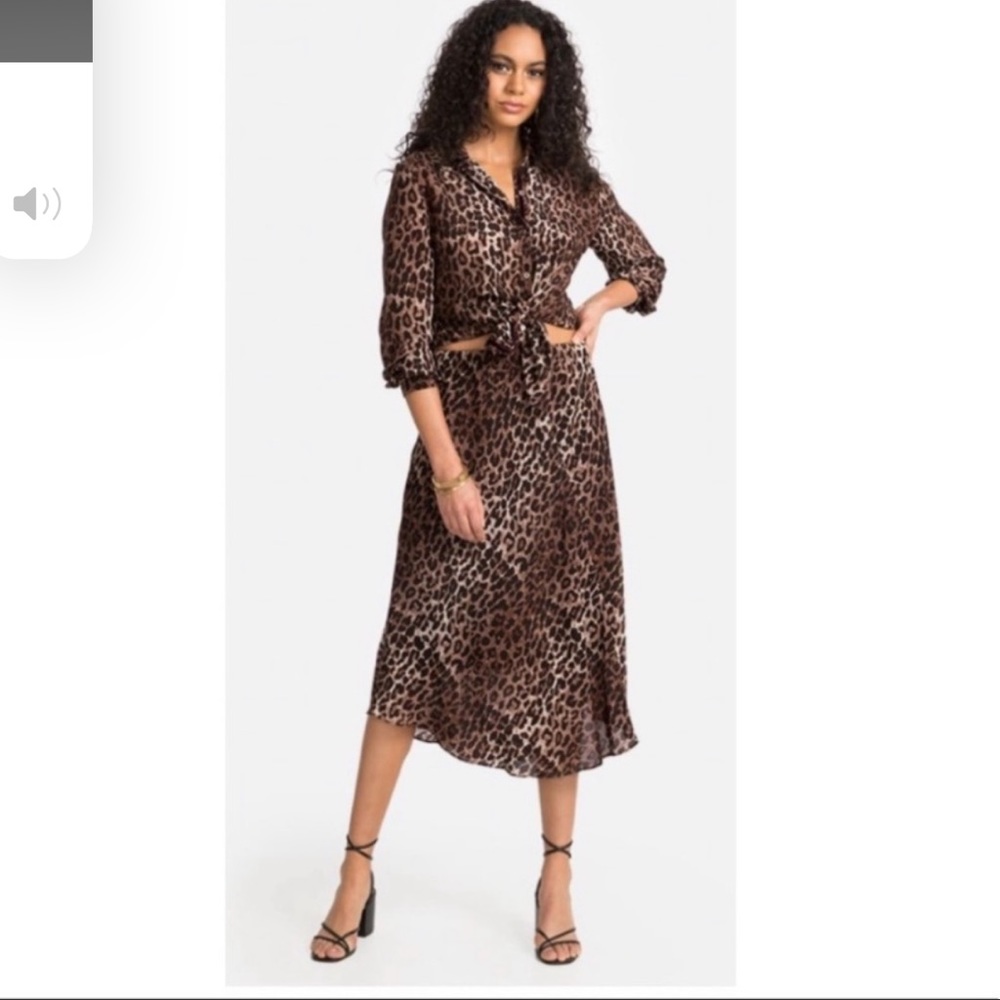 JOHNNY WAS silk leopard print midi skirt S nwt